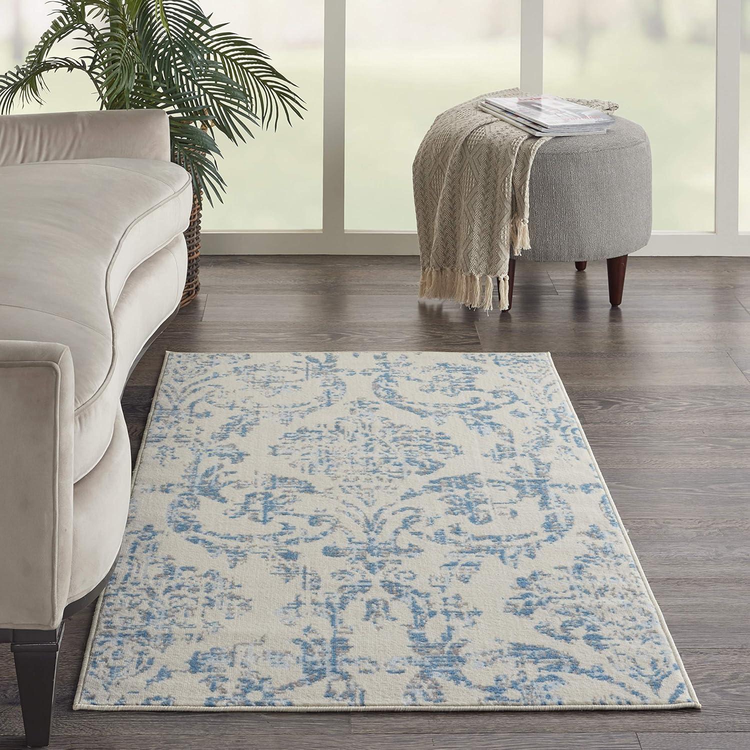 Jubilant JUB09 Area Rug Farmhouse Vintage Damask By Nourison Ivory Blue 3' x 5'