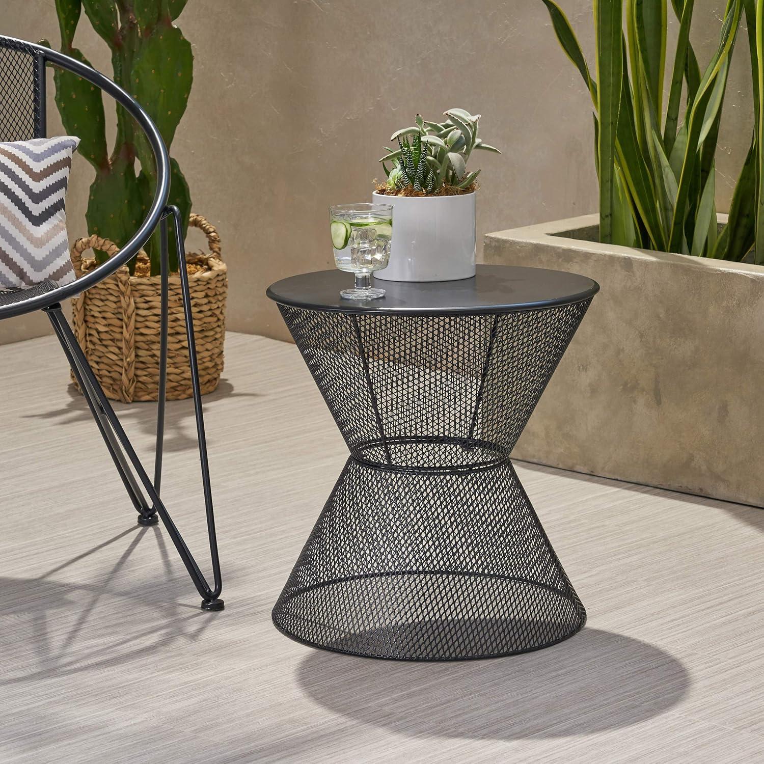 Noble House Nevada Outdoor Iron Side Table in Matte Black