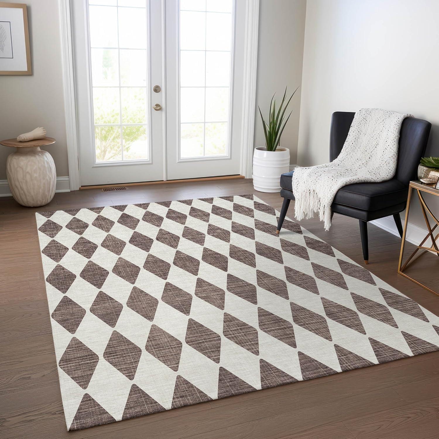 Brown Diamond Pattern Synthetic 8' x 10' Washable Rug