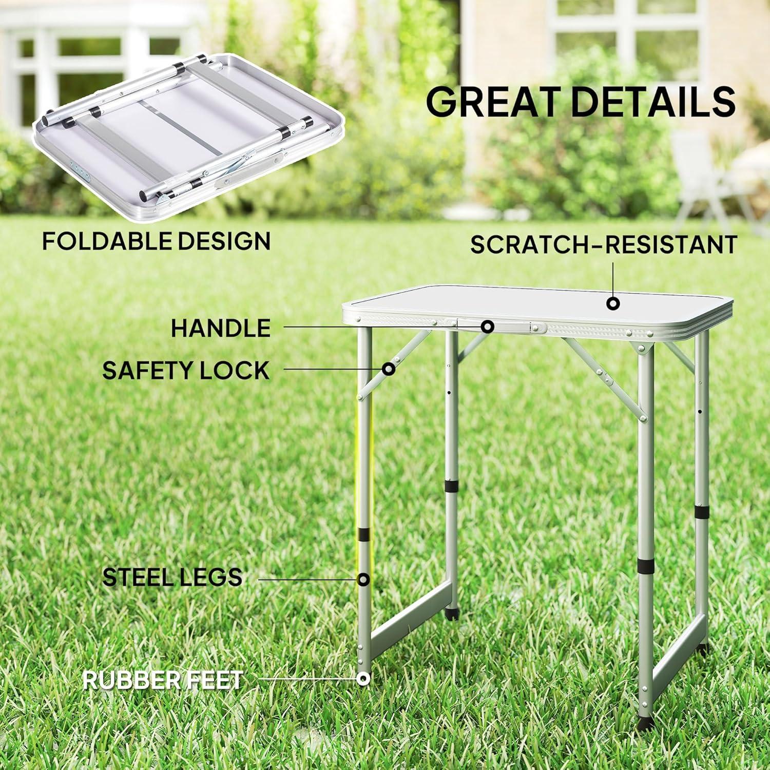Outsunny 23" Folding Camping Table Beach Table with Height Adjustability, Lightweight Portable Table with Handle, Outdoor Folding Table Accessory