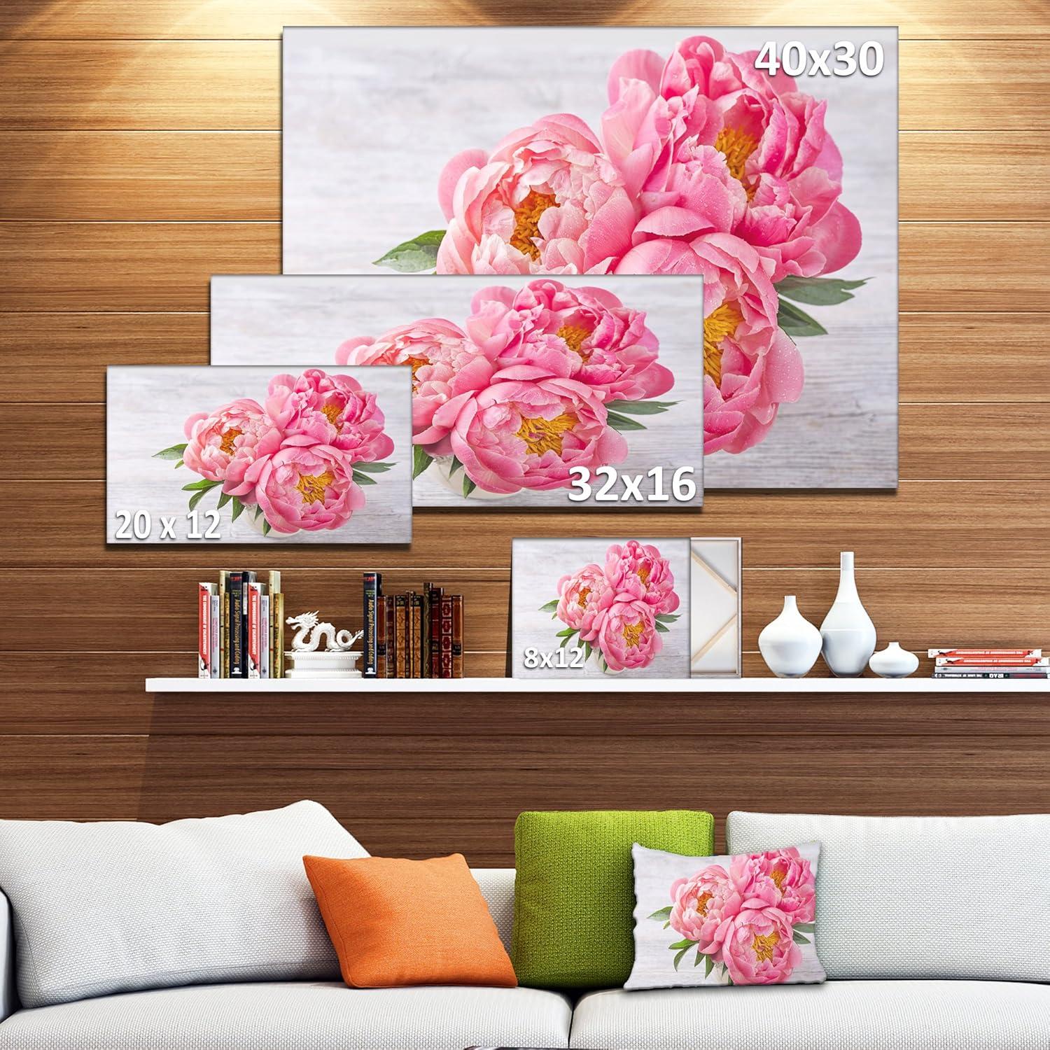 Pink Peony Flowers in Vase Canvas Print, 32 x 16 in