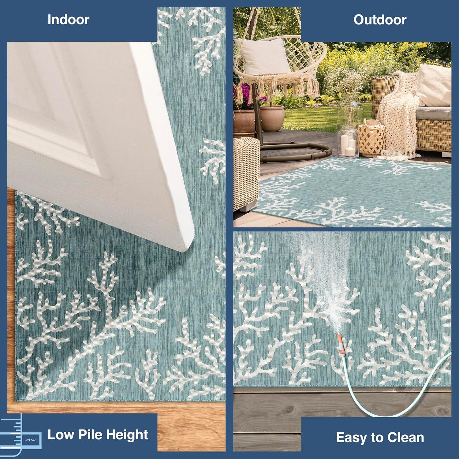 Liora Manne Carmel Coral Border Indoor/Outdoor Rug Aqua 3'3" x 4'11"