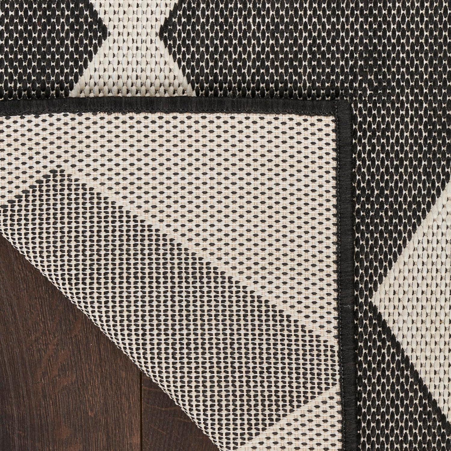 Nourison Positano Retro Diamond Flatweave Indoor Outdoor Low Pile Area Rug Black 8' x 10'