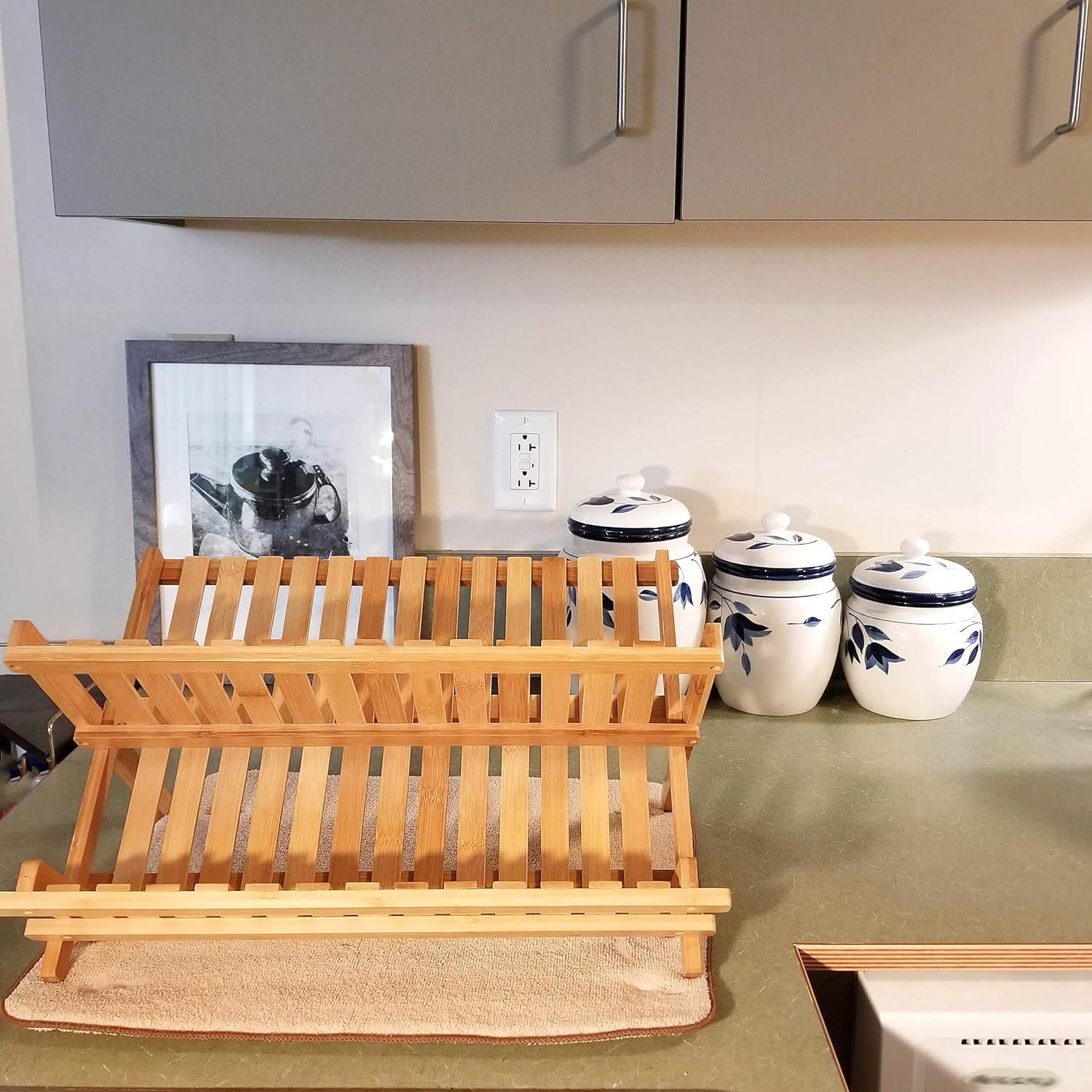 Foldable Bamboo Lightweight Dish Rack in Natural Finish