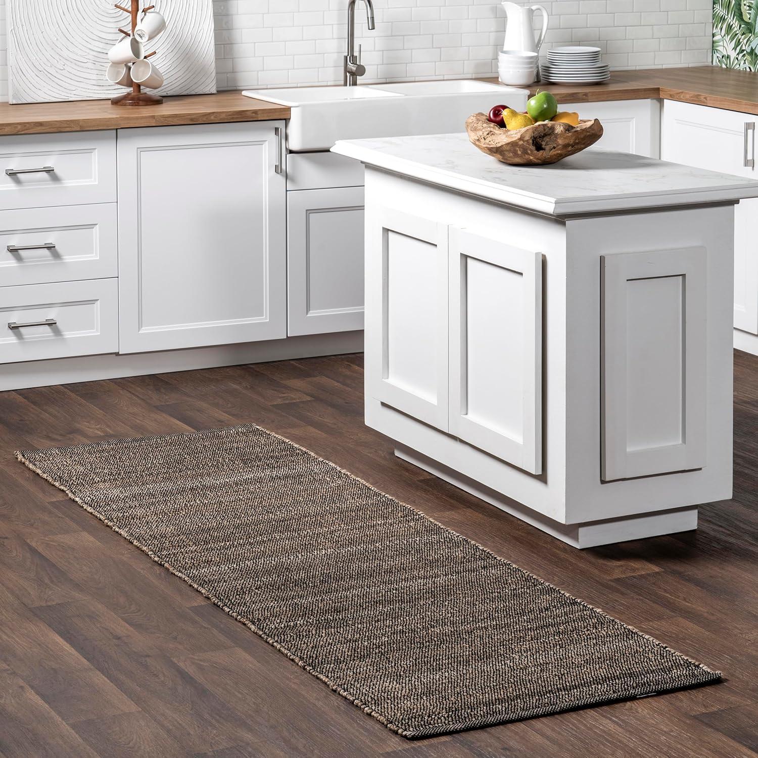 Nuloom 2x8 Elfriede Jute & Cotton Hand Woven Indoor Area Rug, Charcoal, Solid Rustic Farmhouse Style Natural Fiber Bedroom, Living Room,