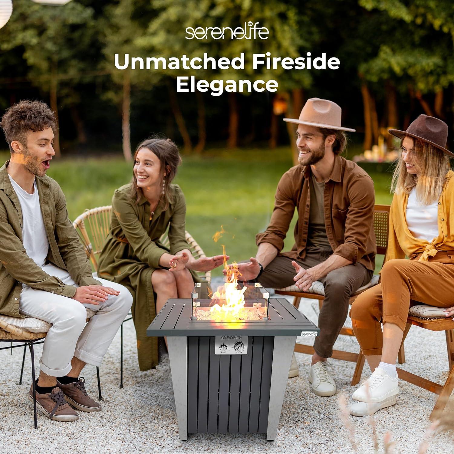 Outdoor Propane Fire Pit Table, Weatherproof Square Propane Gas Fire Table w/Adjustable Flame