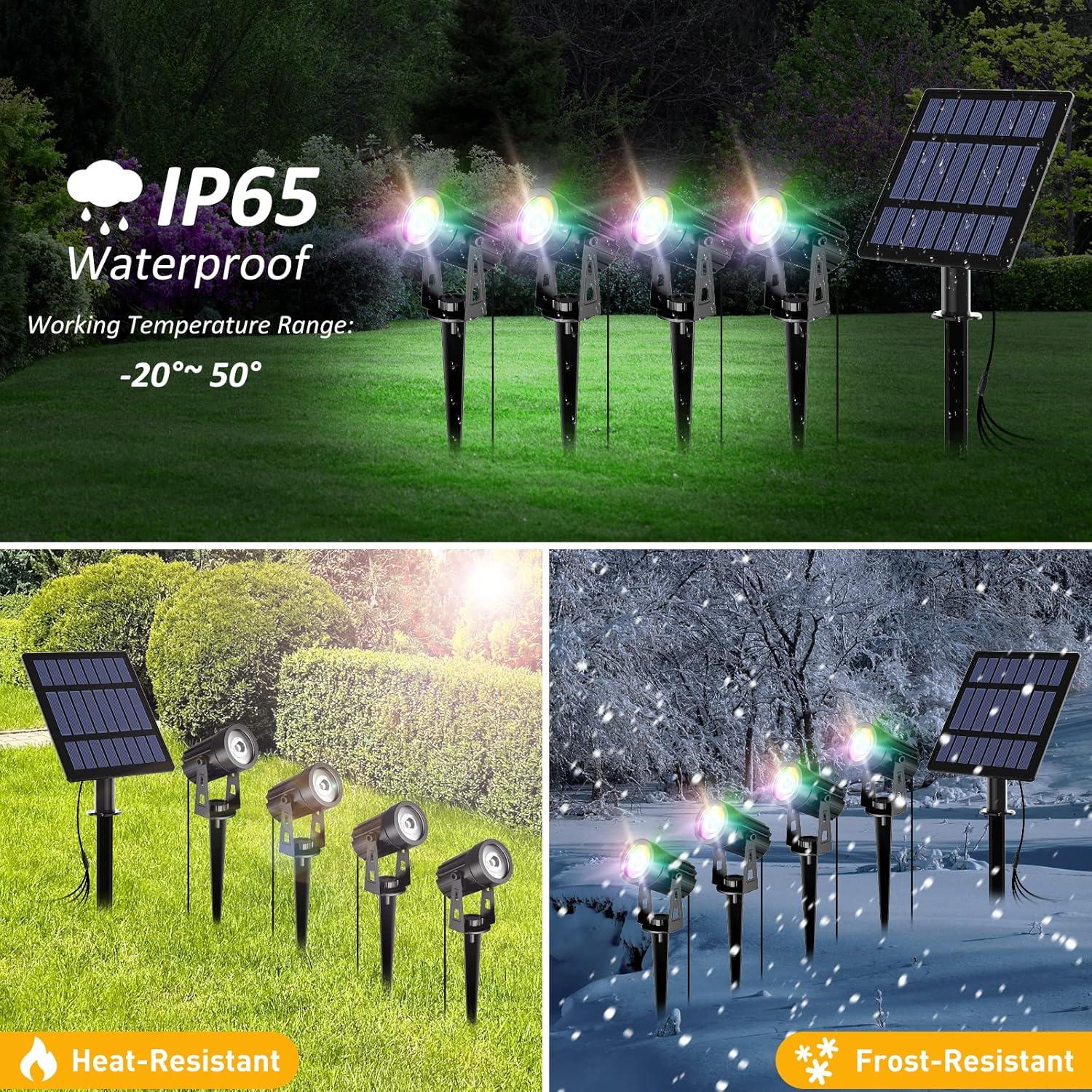 RGB Solar Spotlights Outdoor, 5W Solar Lights with 4 Pack Headlights, IP65 Waterproof Color Changing Spot Lights Outdoor Security Wall Lights for Garden, Yard, Driveway, Pool Area(RGB)