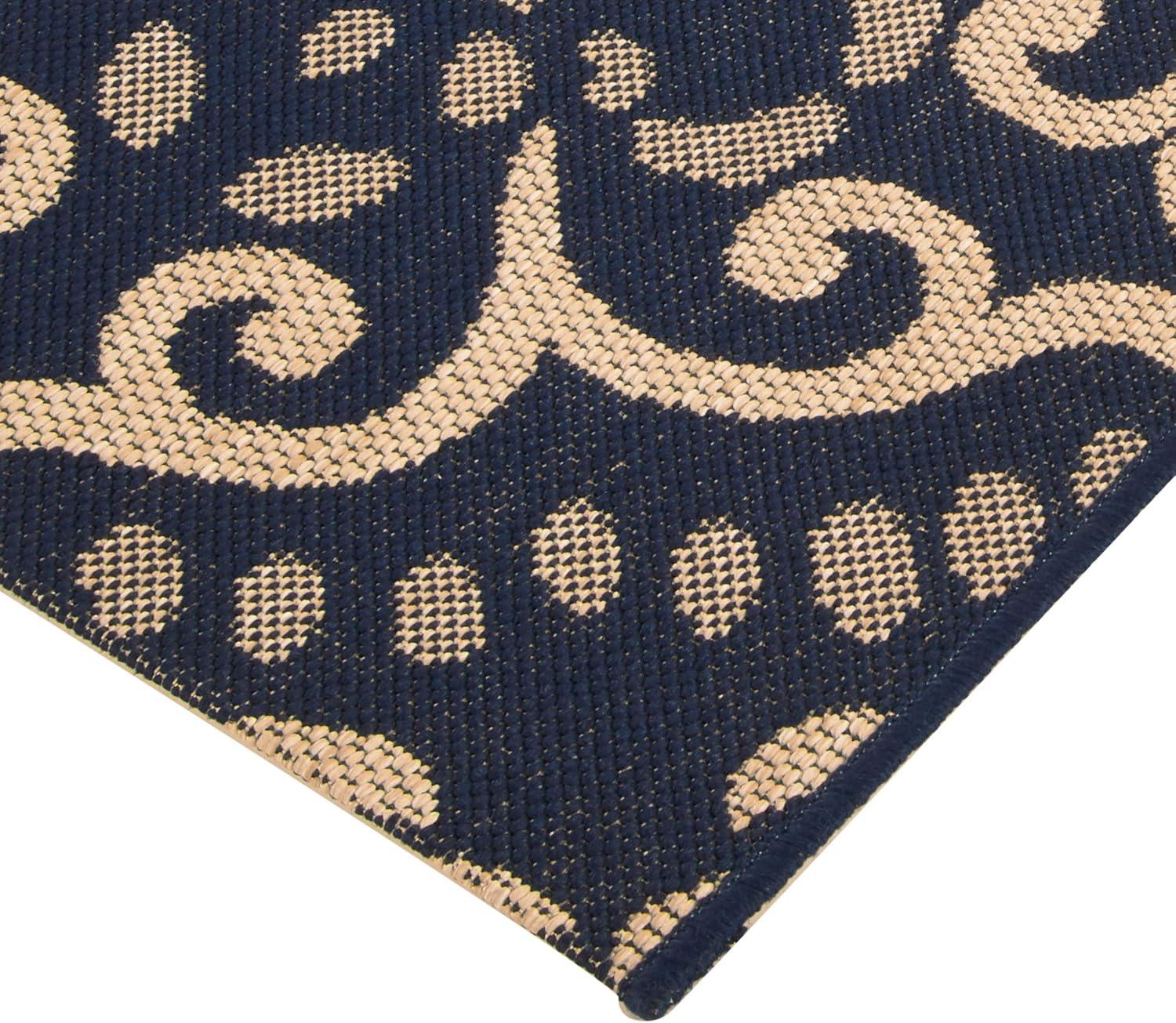 Gertmenian 21571 Outdoor Rug Freedom Collection Nautical Themed Smart Care Deck Patio Carpet 8x10 Large, Floral Medallion Navy Blue