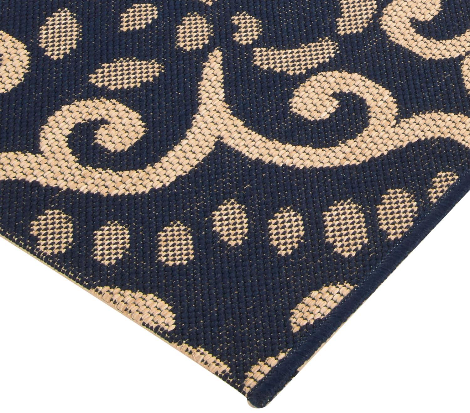 Gertmenian 21571 Outdoor Rug Freedom Collection Nautical Themed Smart Care Deck Patio Carpet 8x10 Large, Floral Medallion Navy Blue