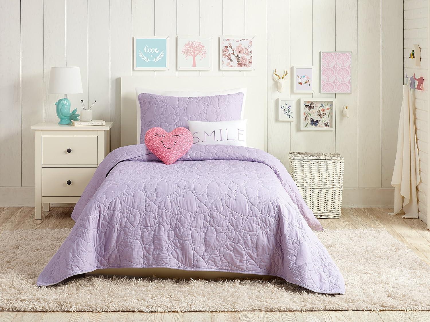 Heart 4-Piece 100% Cotton Twin Quilt Set