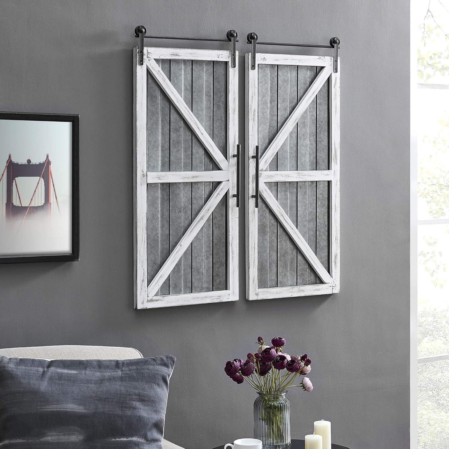 White and Silver Rustic Barn Door Wall Plaque Set