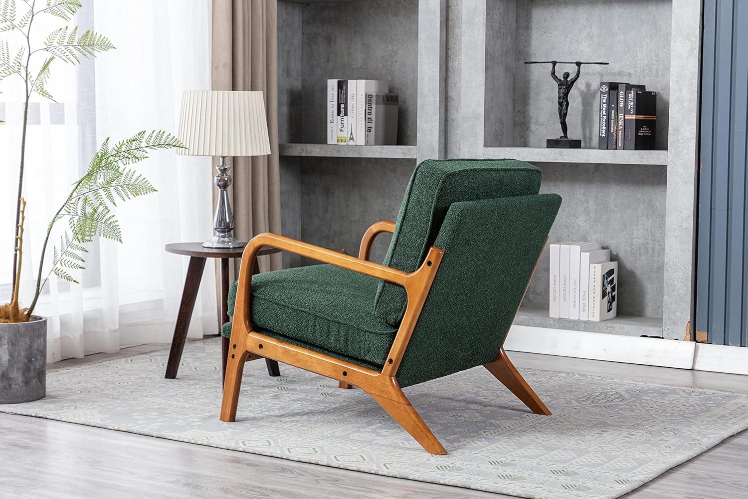 Emerald Green Faux Leather Barrel Accent Chair with Wood Frame