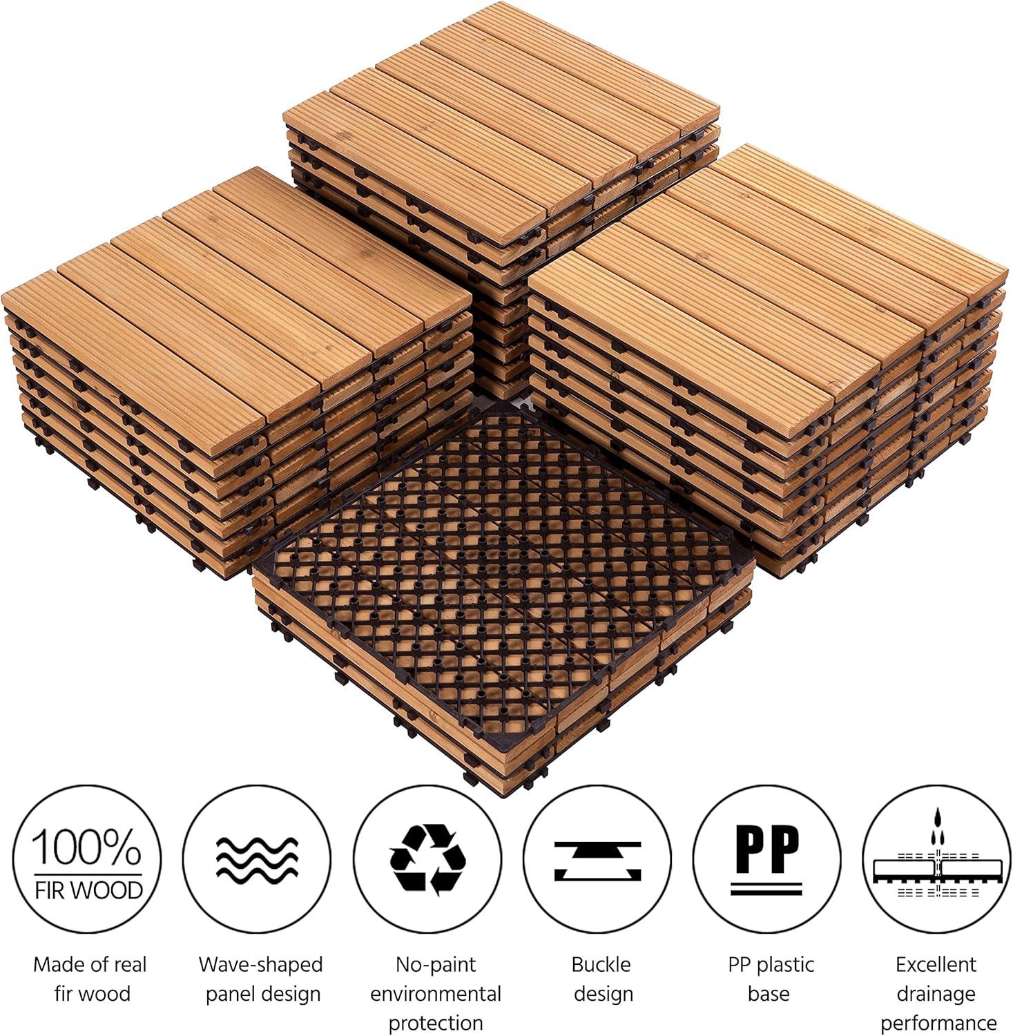 Topeakmart 12''x12''Interlocking Wood Flooring Tiles for Patio, Pack of 27, Natural