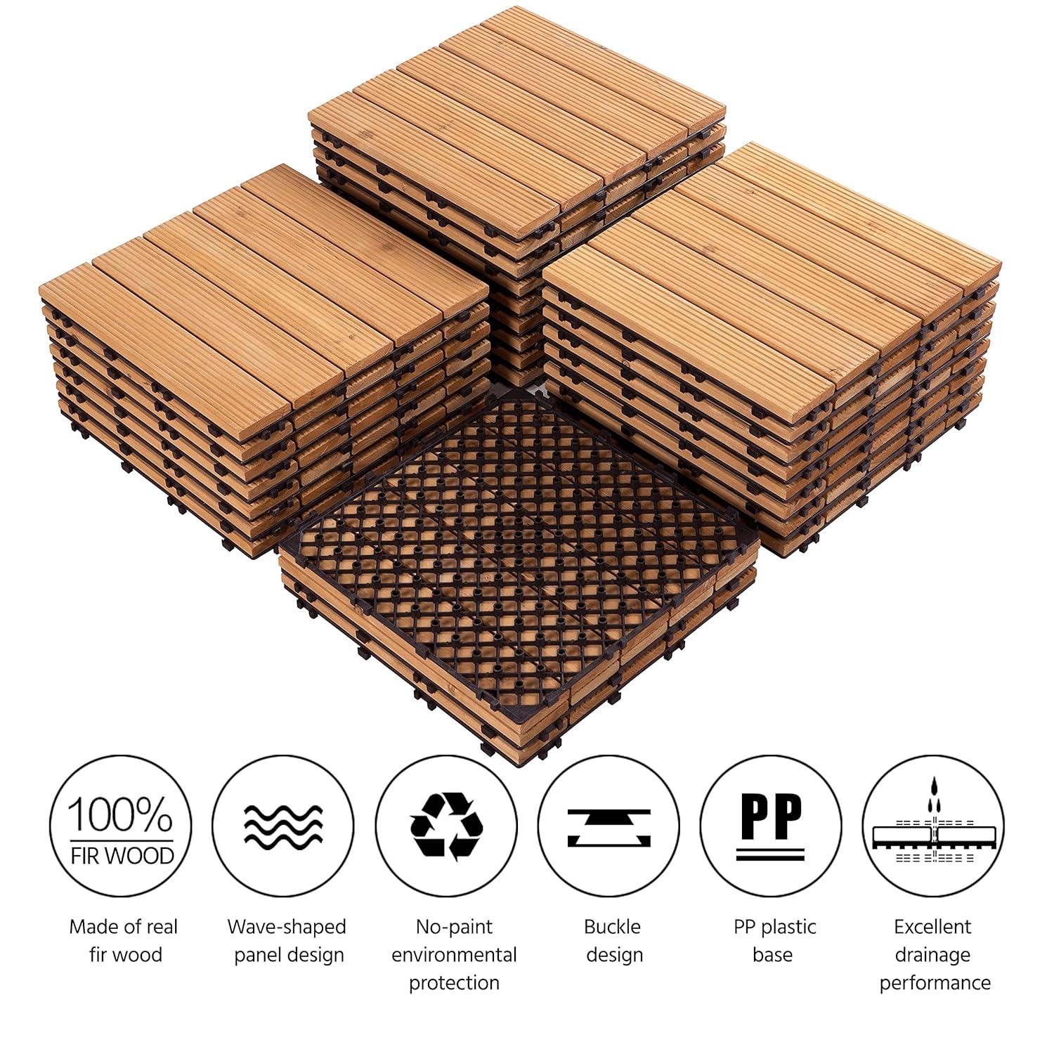Topeakmart 12''x12''Interlocking Wood Flooring Tiles for Patio, Pack of 27, Natural