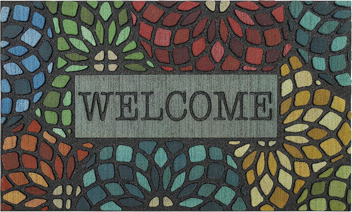 1'6"x2'6" 'Welcome' Stained Glass Floret Doorscapes Mat - Mohawk