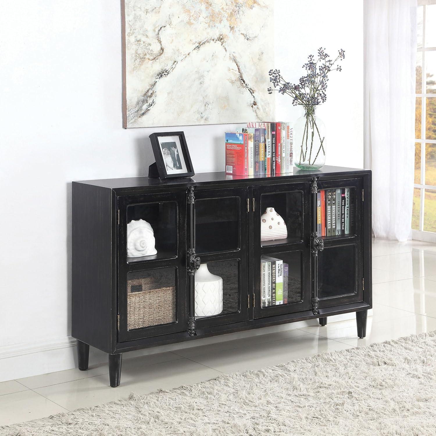 Coaster Mapleton 4 Glass Door Modern Wood Accent Cabinet Black