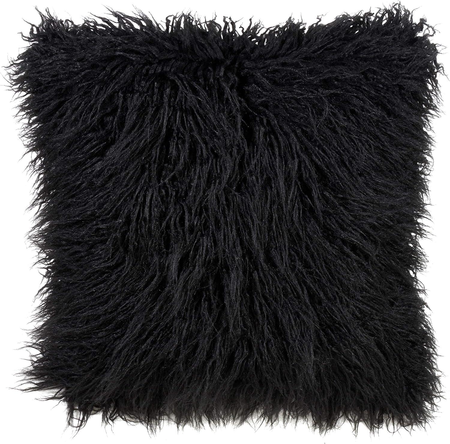 Saro Lifestyle Mongolian Faux Fur Throw Pillow, Black, 22" x 22"