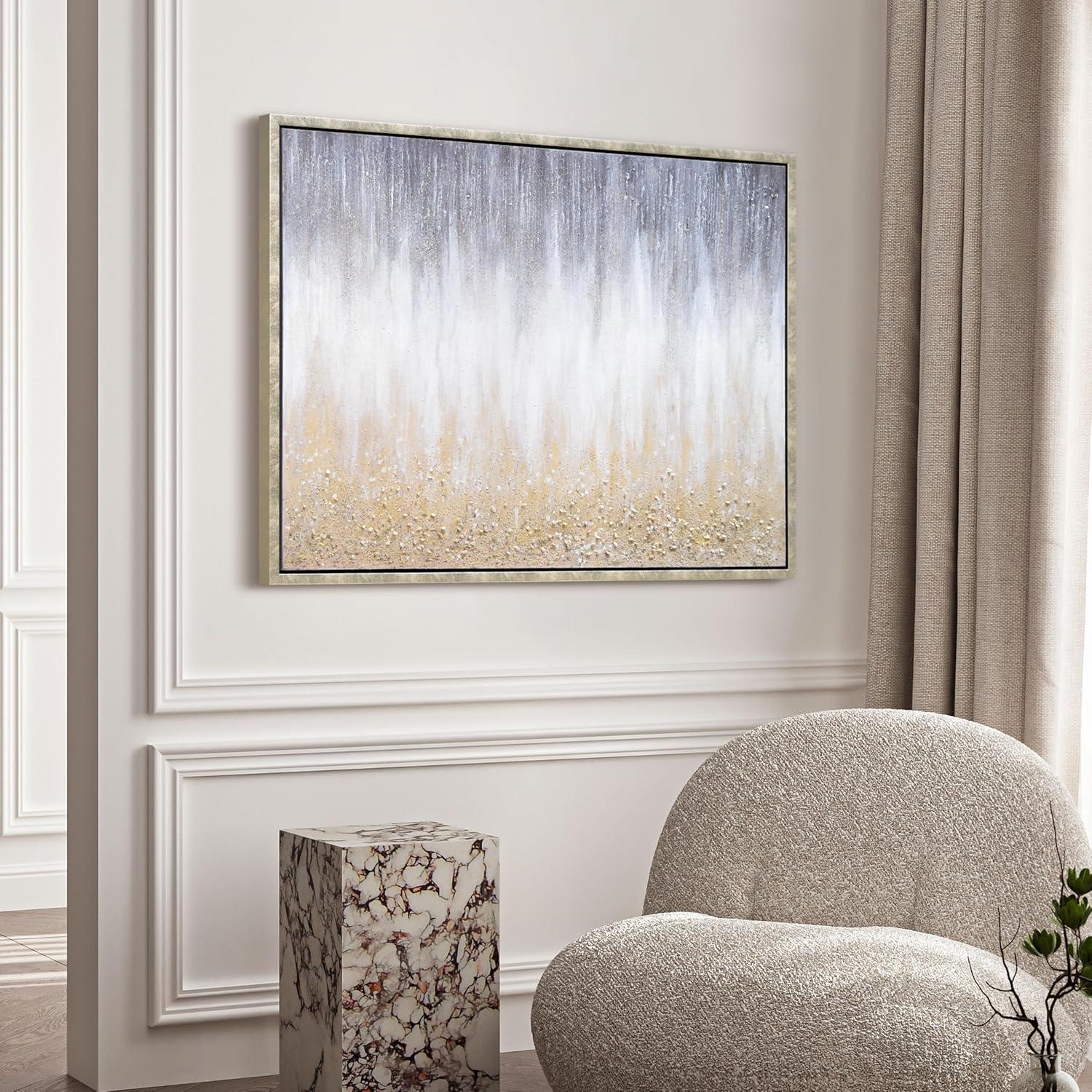 Empire Art Direct Golden Cascade Textured Glitter Hand Painted Framed Canvas Wall Art