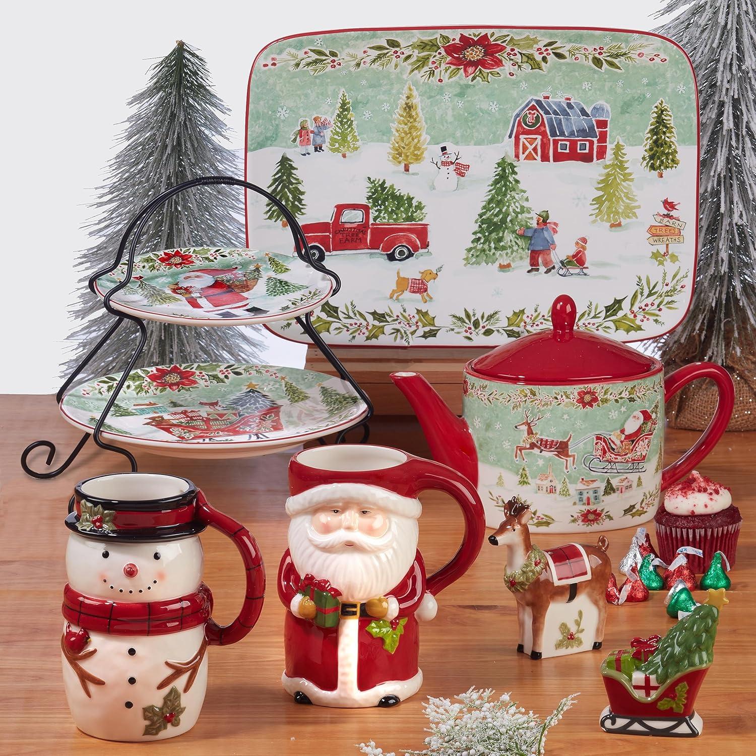 Joy of Christmas Ceramic Holiday Dinnerware Set, Service for 4