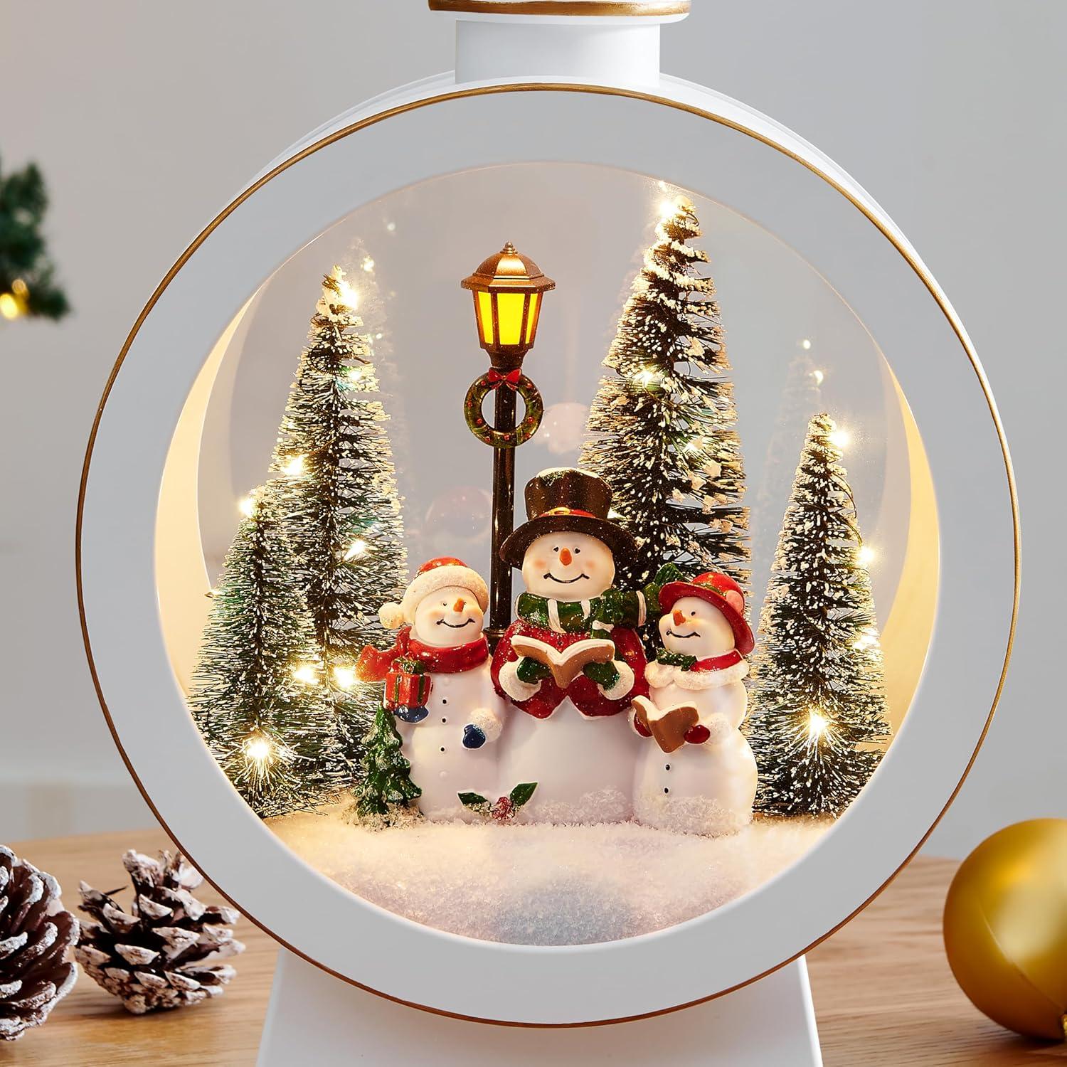 Danya B. Tabletop White Christmas Holiday Winter Snowman Scene Diorama Lighted Lantern Decoration - Oval