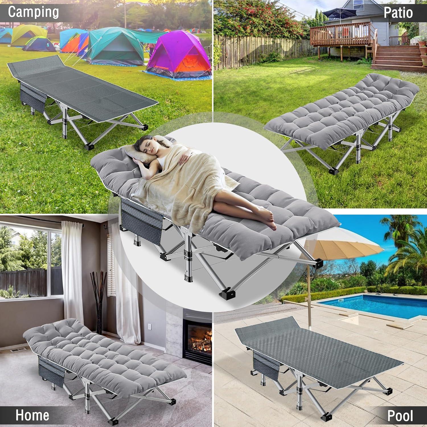 Foldable Camping Cots for Adults, Double Layer 1200D 500lb Loading Cot for Sleeping, Heavy Duty Guest Bed with Mattress Carrying Bag