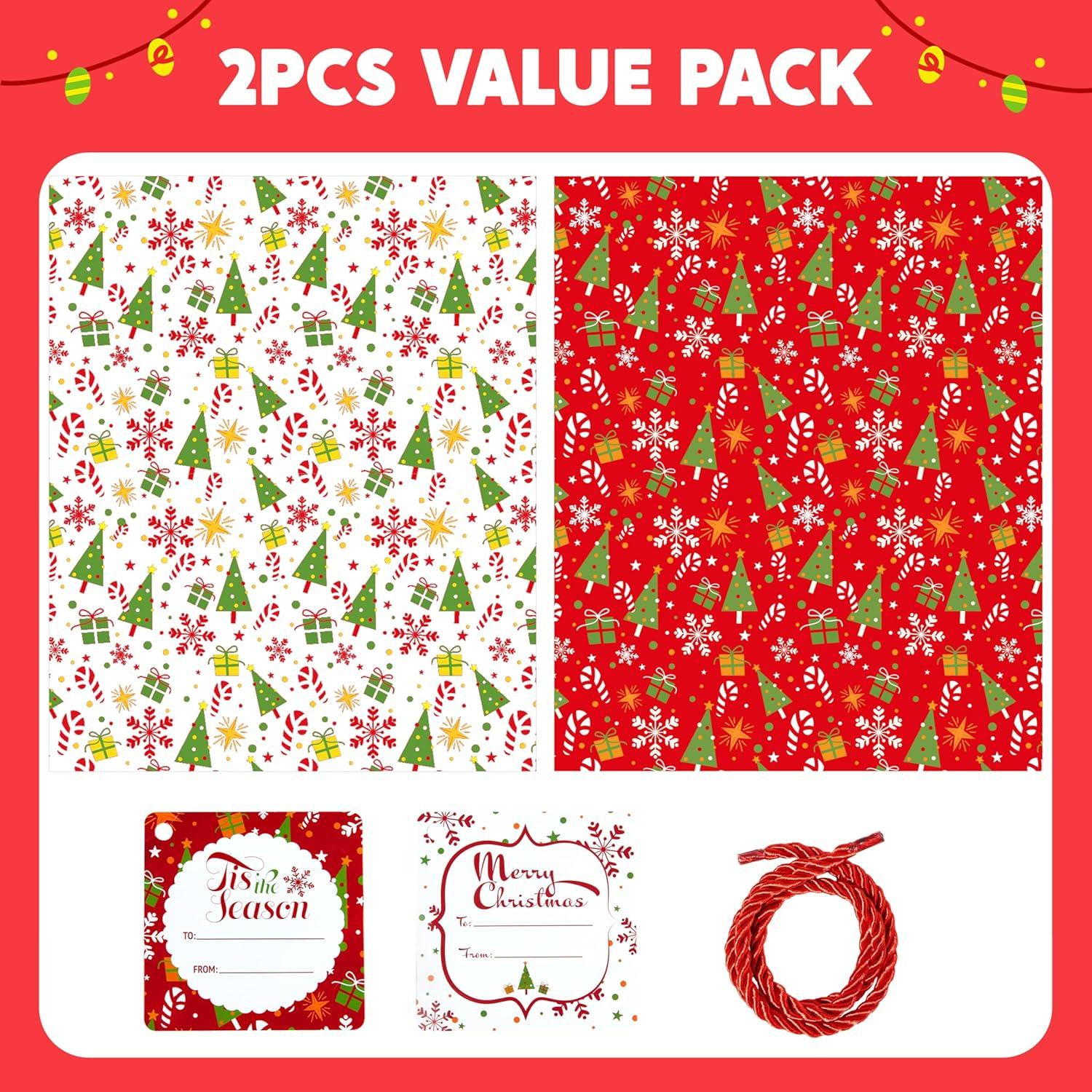 JOYFY 2 PCS Jumbo Christmas Bike Bags with Gift Tags - 72” x 60” Bags for Xmas Gift - Red + White