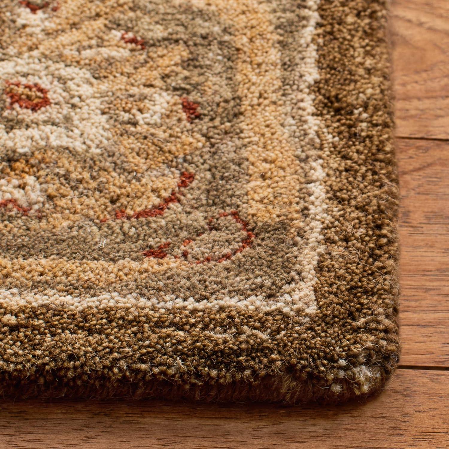 Elegant Anatolia Brown/Green Wool 27" Hand-Tufted Runner Rug