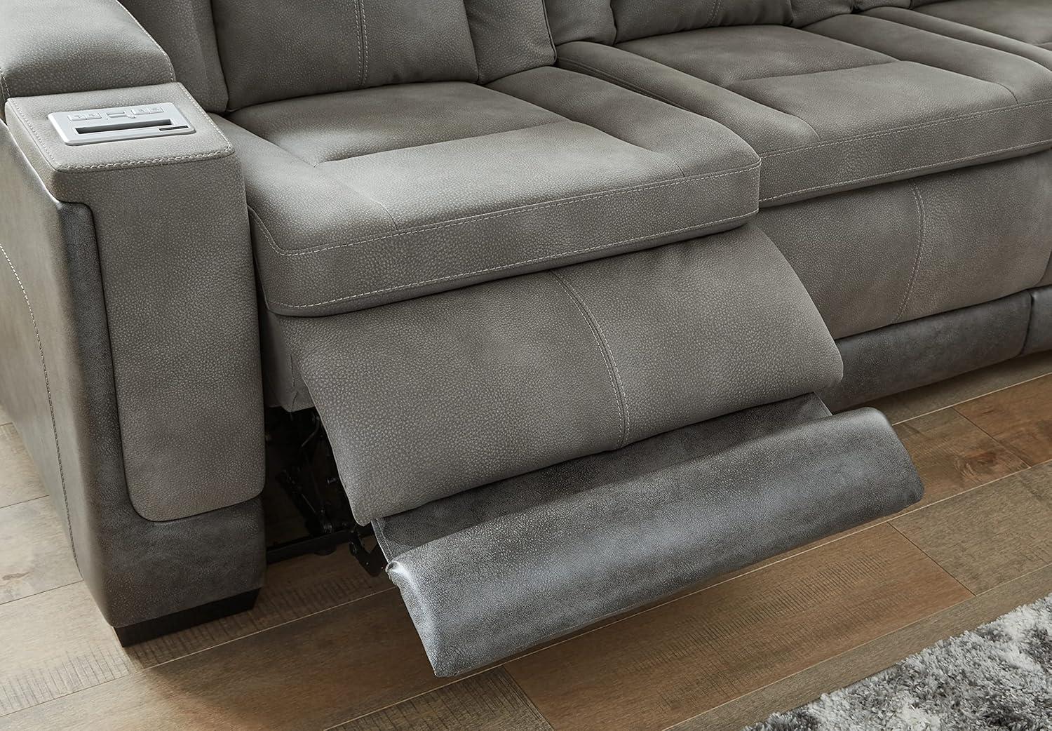 Gray Faux Leather Power Reclining Loveseat with Storage and Cup Holder