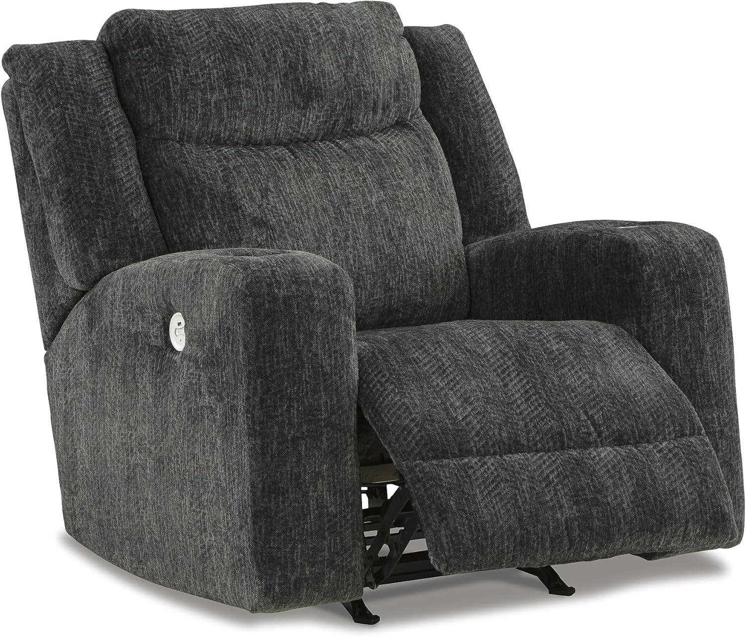 Black Metal Contemporary Power Recliner with USB Ports