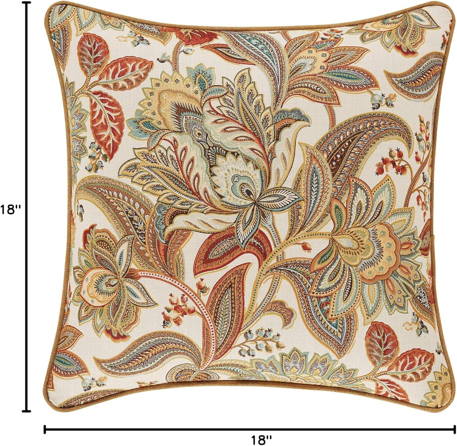 August 18" Square Floral Jacobean Decorative Throw Pillow in Multi Spice