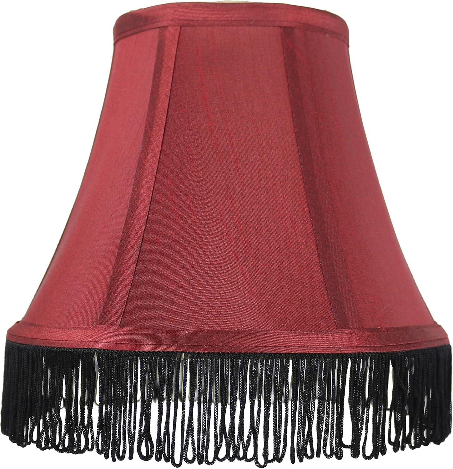 Urbanest Silk Bell Lamp Shade, 5x9x7", Burgundy With Black Fringe