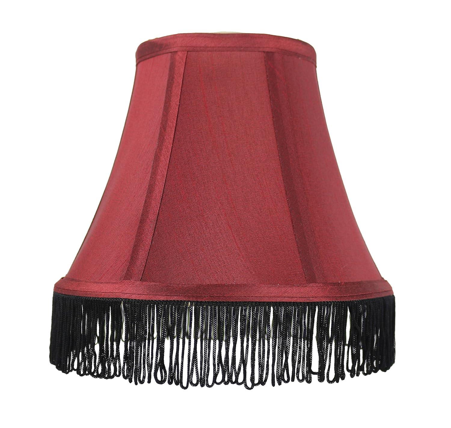 Urbanest Silk Bell Lamp Shade, 5x9x7", Burgundy With Black Fringe