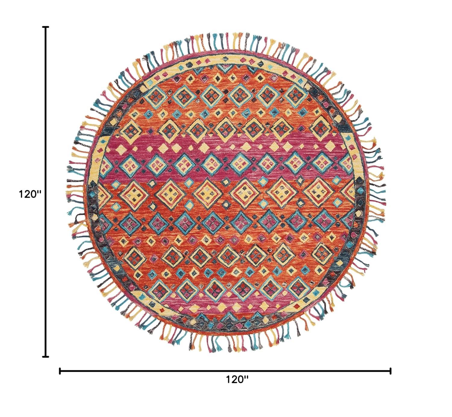 SAFAVIEH Aspen Jake Southwestern Wool Area Rug, Orange/Fuchsia, 10' x 10' Round