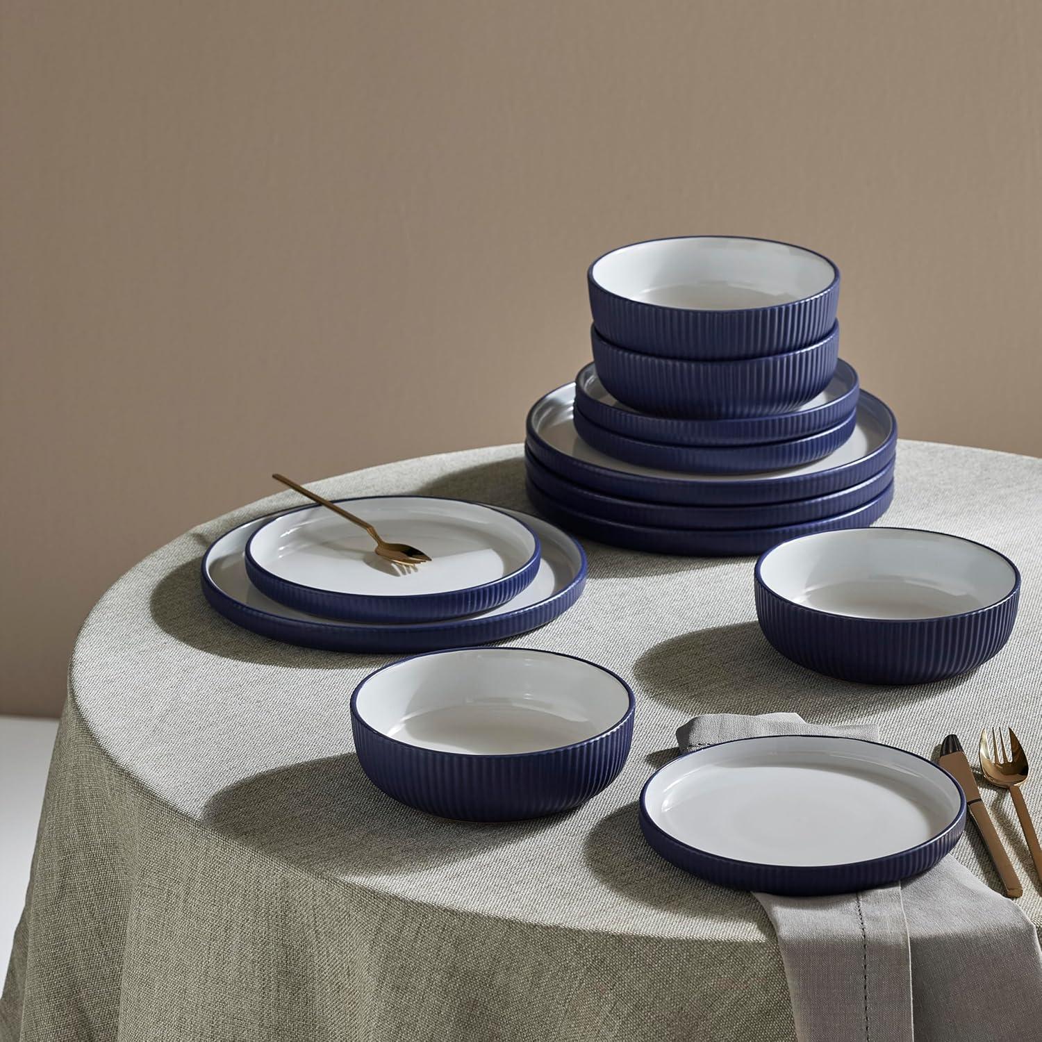 Christian Siriano Laro 12-Piece Dinnerware Set Stoneware, Service for 4, Black
