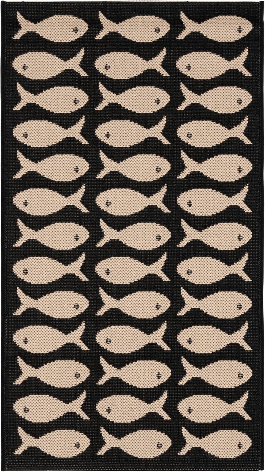 Courtyard CY6013 Power Loomed Indoor and Outdoor Accent Rug - Black/Beige - 2'x3'7" - Safavieh