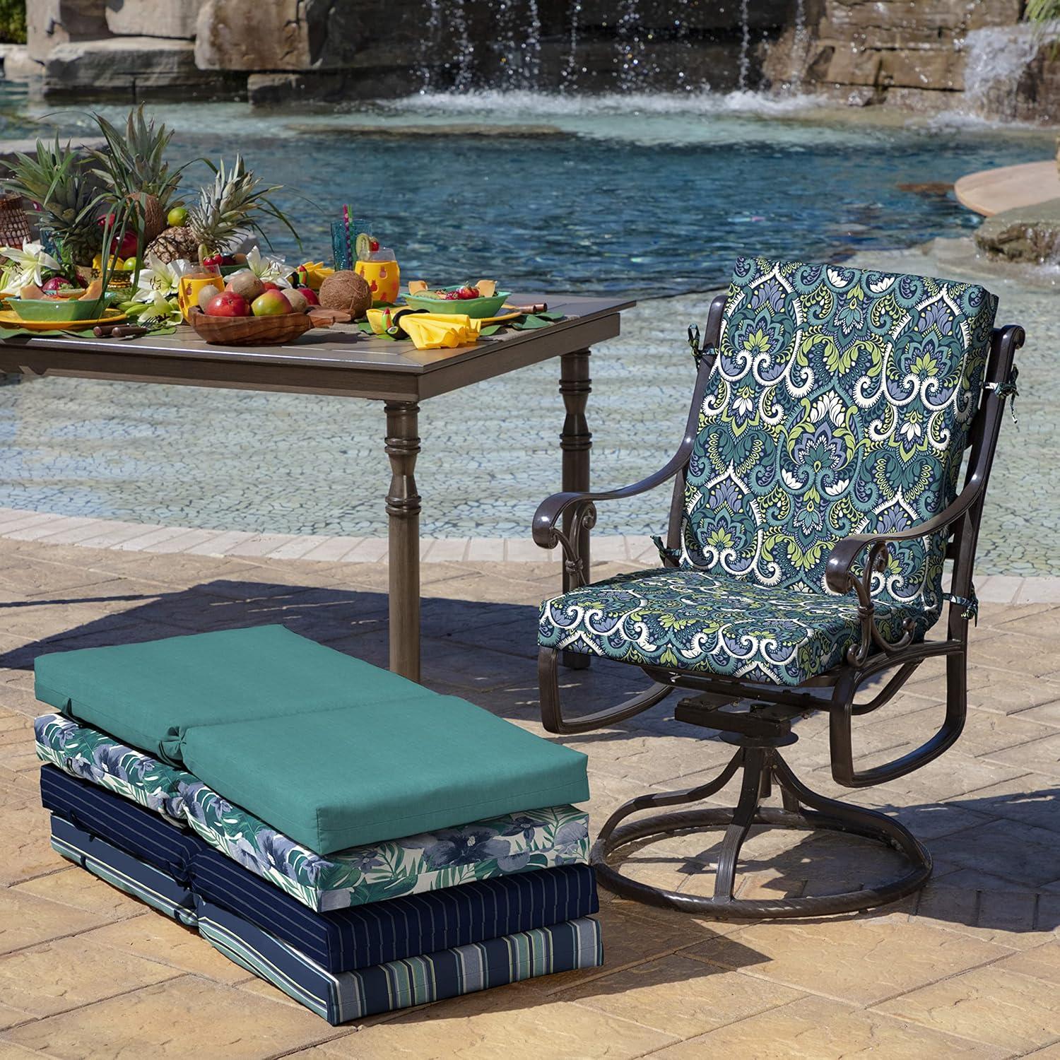 Outdoor dining chair cushion 20 x 20, waterproof, fade resistant 20 x 20 Sapphire Aurora Blue Damascus