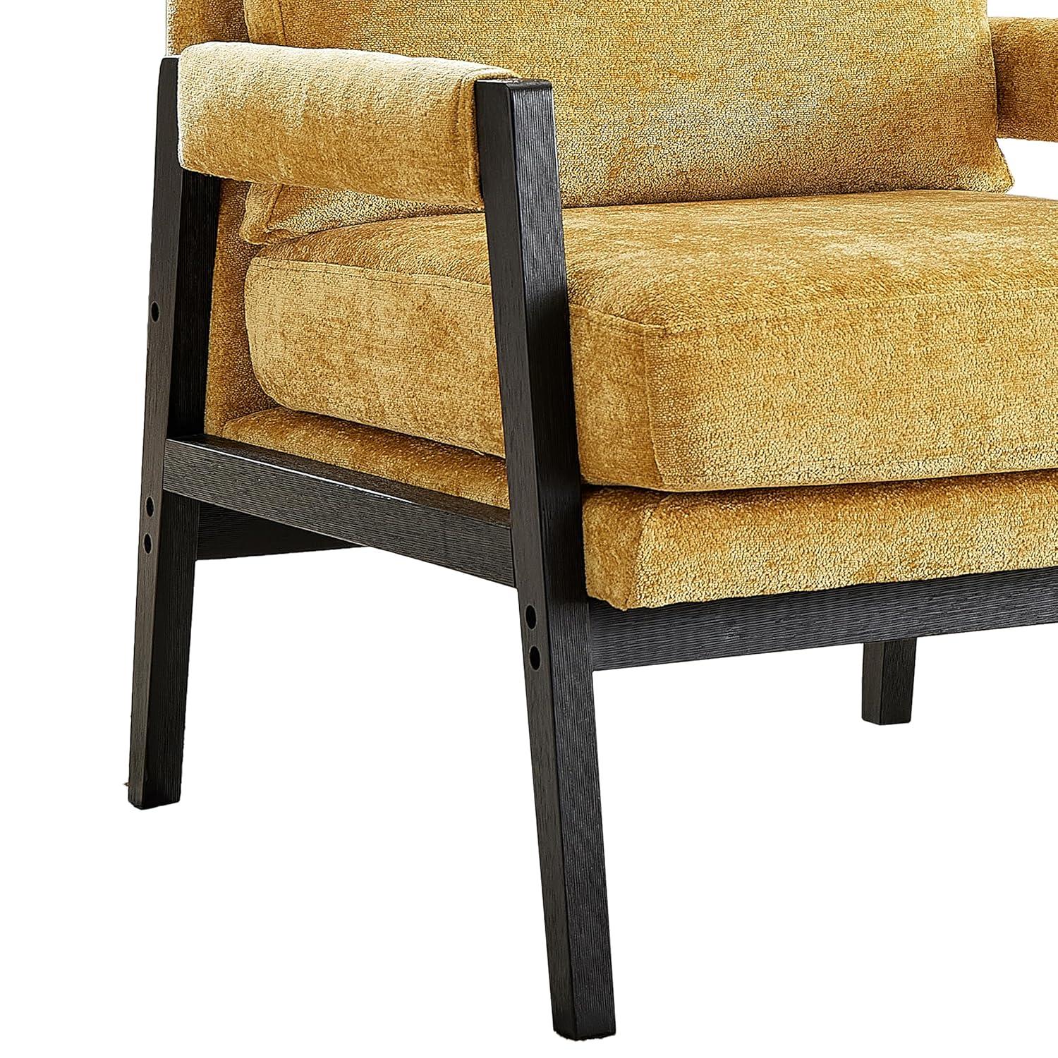 Roundhill Furniture Kelly Mid-Century Modern Chenille Upholstered Accent Armchair Yellow