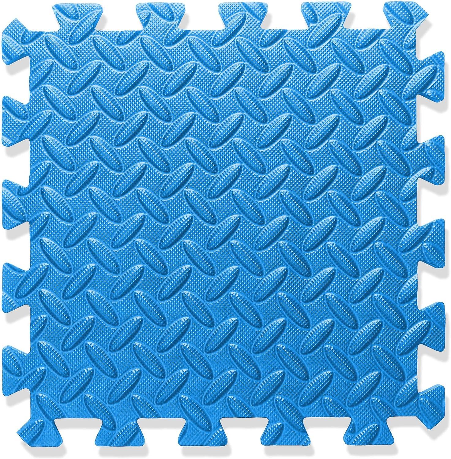 Philosophy Gym Pack of 12 Exercise Flooring Mats - 12 x 12 Inch Foam Rubber Interlocking Puzzle Floor Tiles - Blue