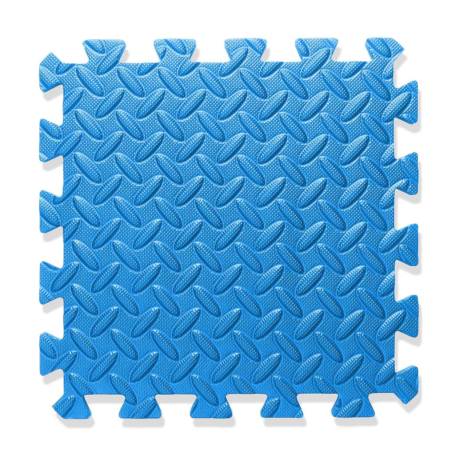 Philosophy Gym Pack of 12 Exercise Flooring Mats - 12 x 12 Inch Foam Rubber Interlocking Puzzle Floor Tiles - Blue