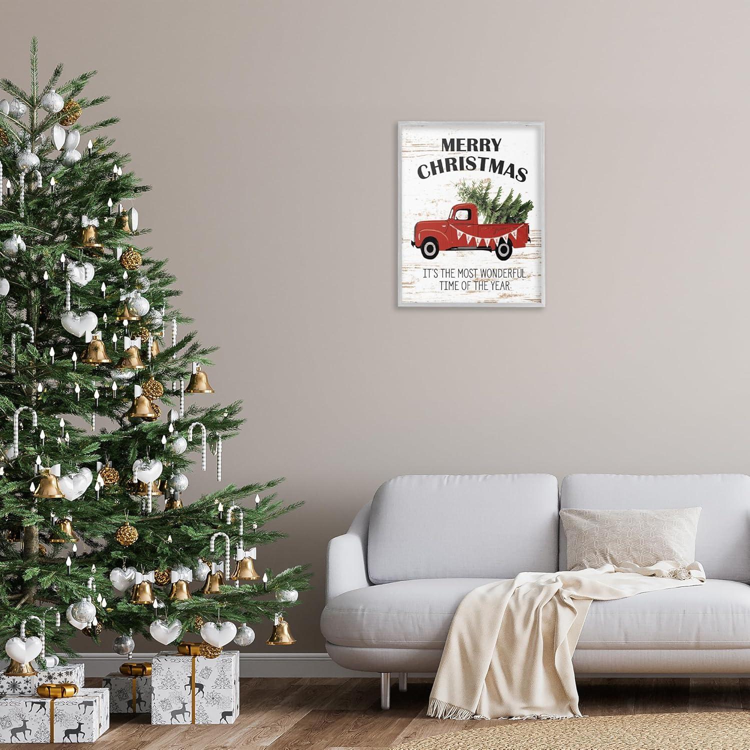 Stupell Industries Christmas Most Wonderful Time Vintage Truck, 24 x 30,Design by Lettered and Lined