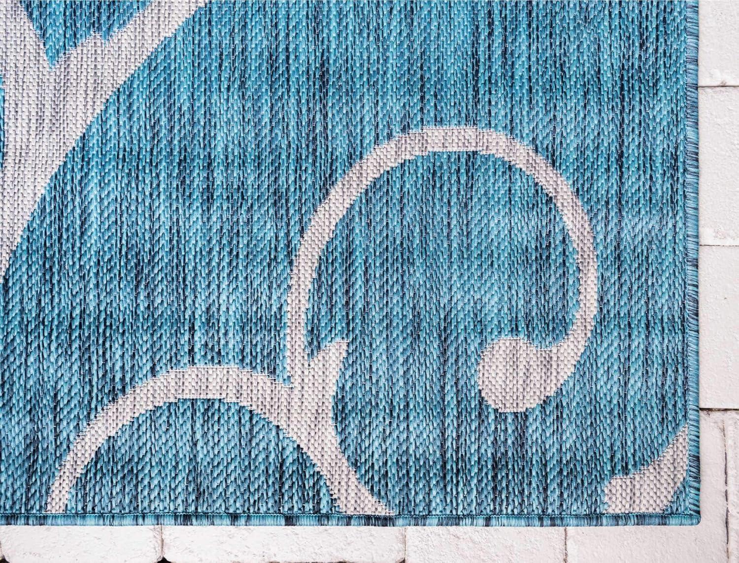 Teal Blue Synthetic 9' x 12' Easy-Care Outdoor Area Rug