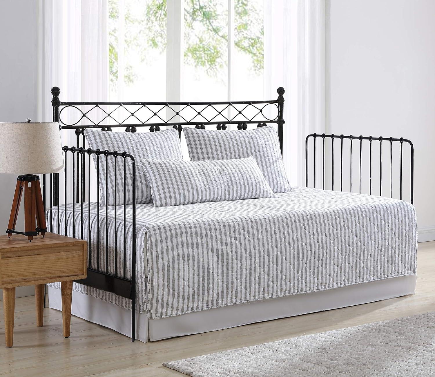 Gray Cotton Reversible Daybed Cover Set with Shams