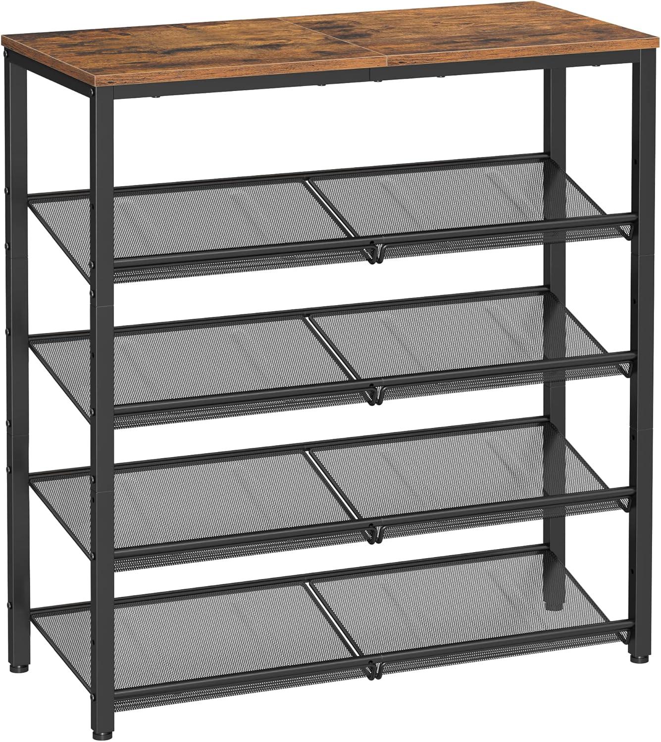 VASAGLE 5-Tier Rustic Brown and Black Shoe Rack with Fabric Shelves