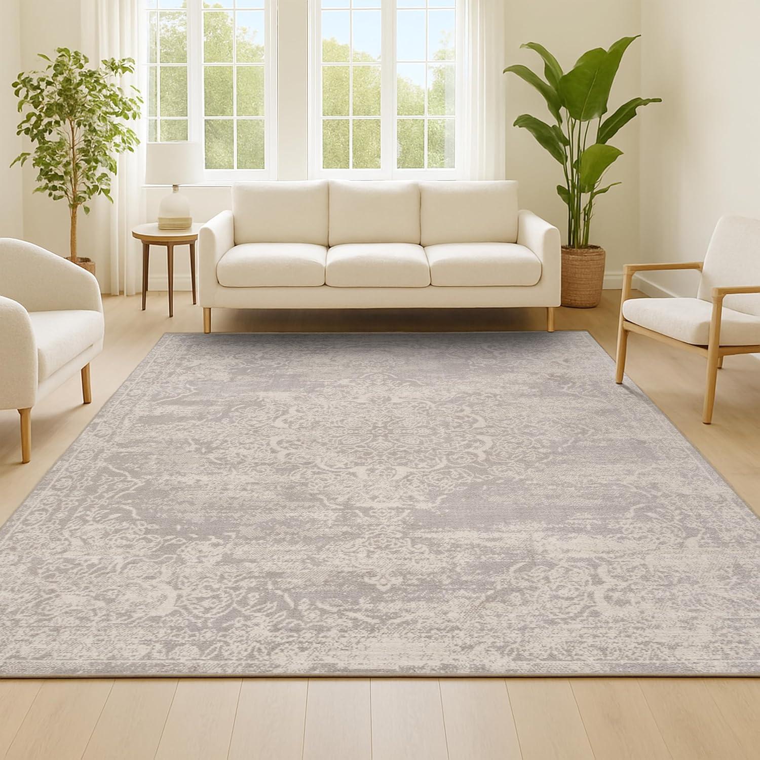 8'x10' Alhambra Ornate Medallion Modern Area Rug, Ivory - JONATHAN Y