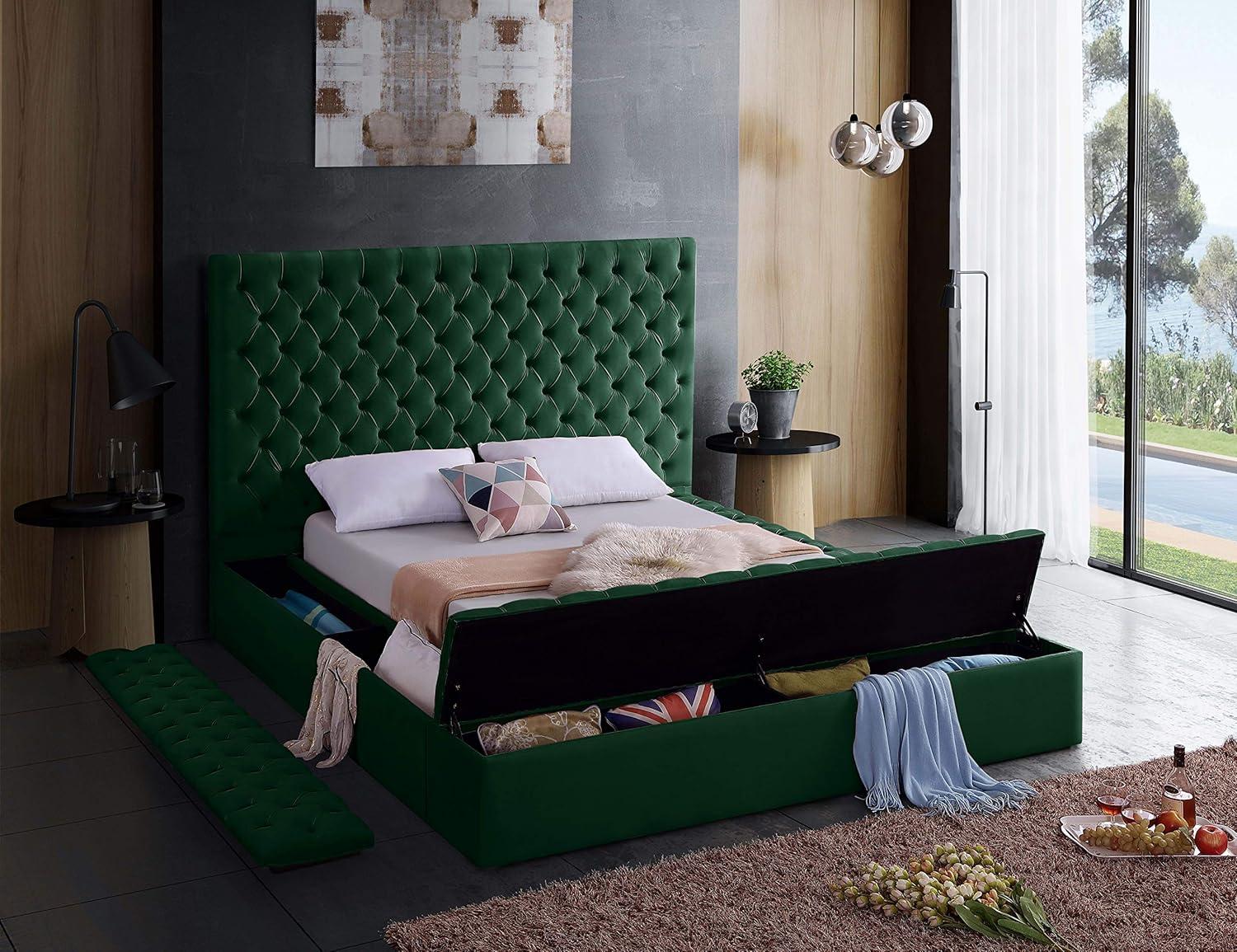 Meridian Furniture Bliss Modern Wood Storage Platform Bed, King, Green