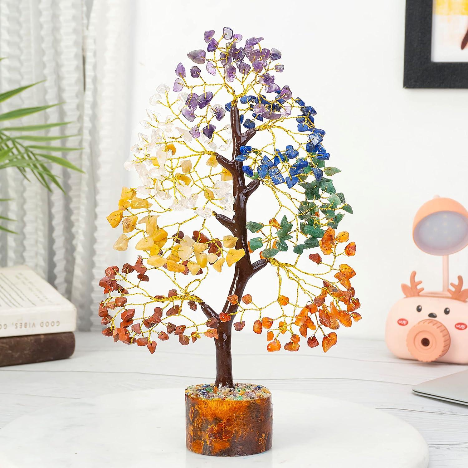 Multicolor Crystal Chakra Tree with Golden Wire