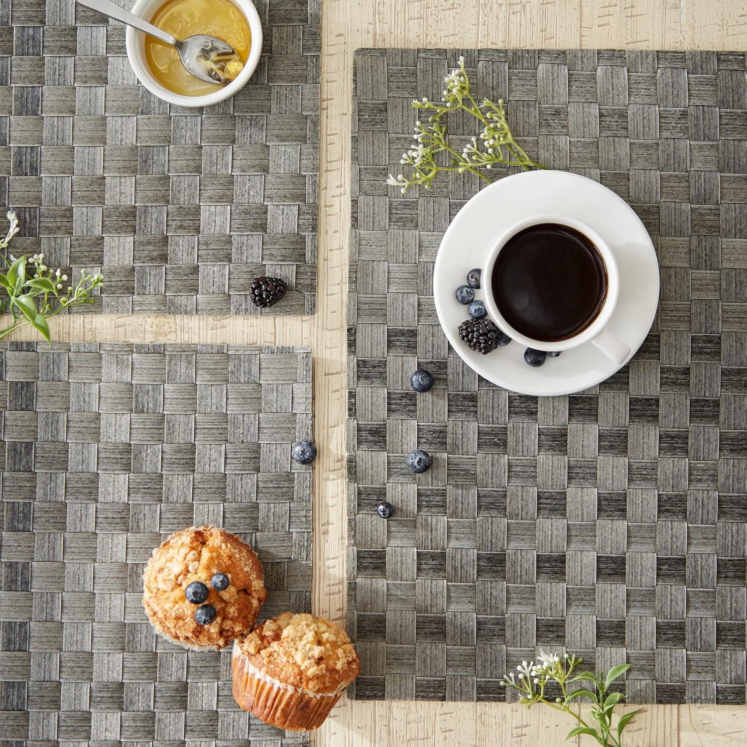 Gray Basketweave Rectangle Woven Placemat (Set of 4)