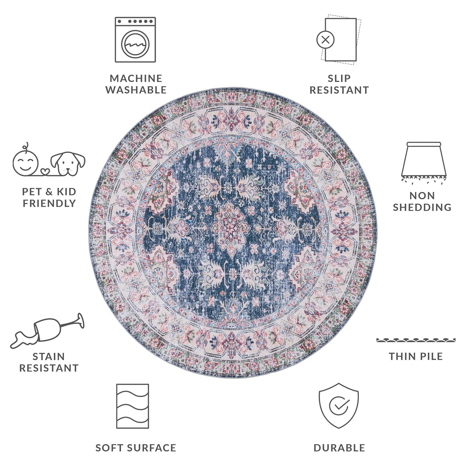 Tucson TSN196 Power Loomed Machine Washable Area Rug - Navy/Beige - 6' Round - Safavieh.