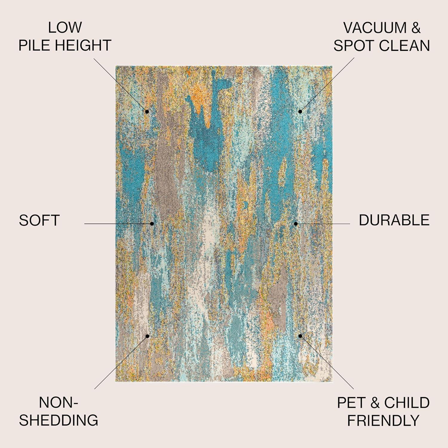5'x8' Contemporary POP Modern Abstract Vintage Waterfall Area Rug, Blue/Brown/Orange - JONATHAN Y