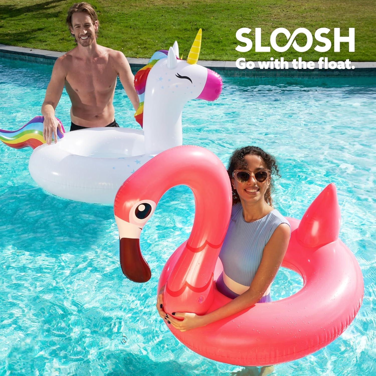 Joyfy 2 Packs Pool Floats Tube, Inflatable Unicorn Flamingo Pool Toys Floaties with Headrest, Pool Swim Ring for Kids Adults Beach Lake Summer Fun